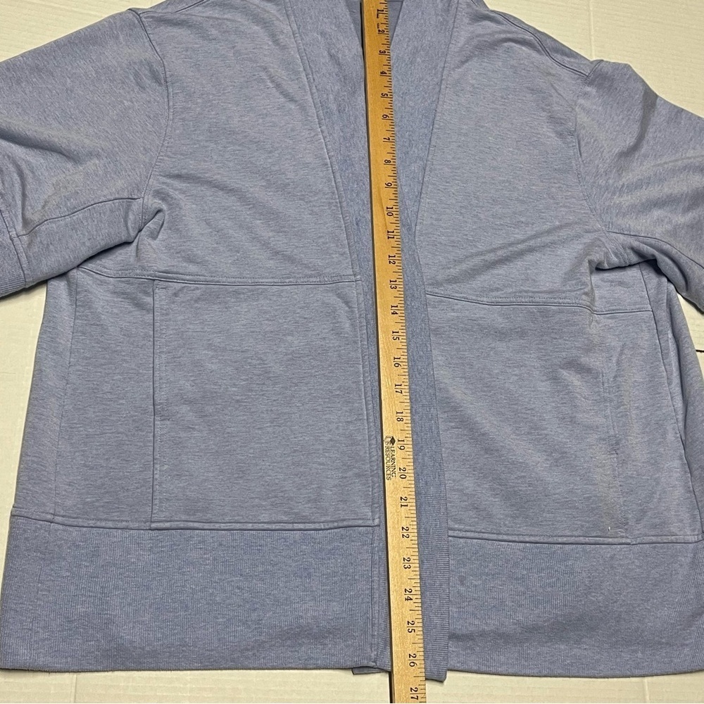 ATHLETA Lotus Wrap Size S/M Heather Blue Short Sleeve Open Front Comfy Cardigan - Picture 7 of 8